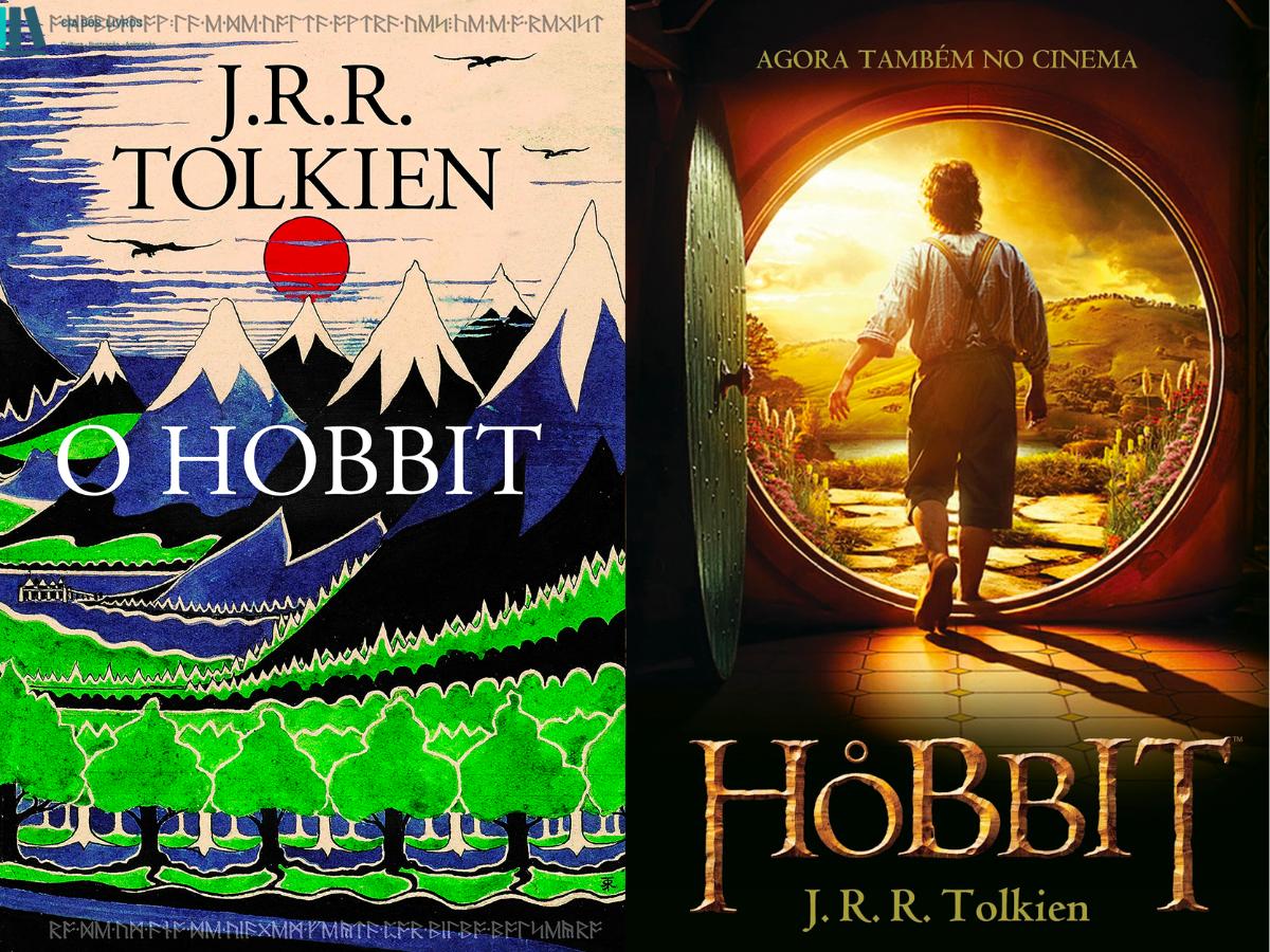 O Hobbit - A esquerda a capa do livro a direita a capa do filme
